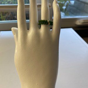 SOLD!!!  BRAND NEW 14K YELLOW GOLD BEADS 2 ROWS OF GENUINE JADE RING, RESIZABLE